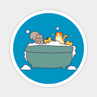 Bubble Bath Squirrel and Tabby Magnet